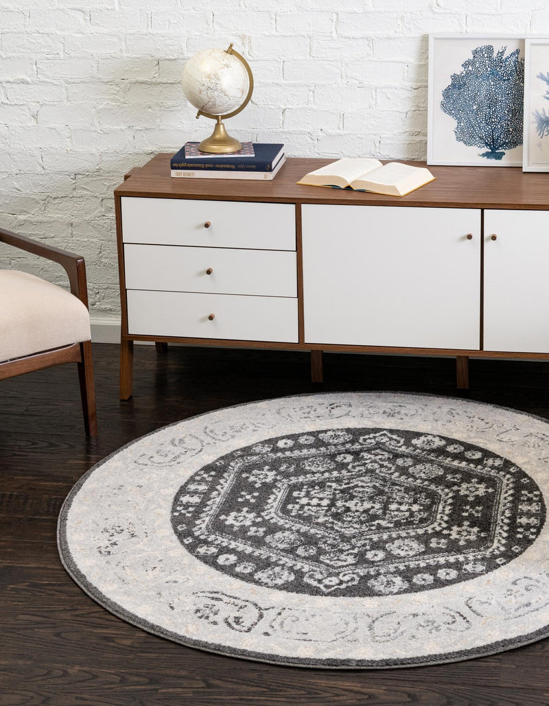 Adriana Terrace Collection Area Rug - Capri (Charcoal) Round Charcoal lifestyle 20