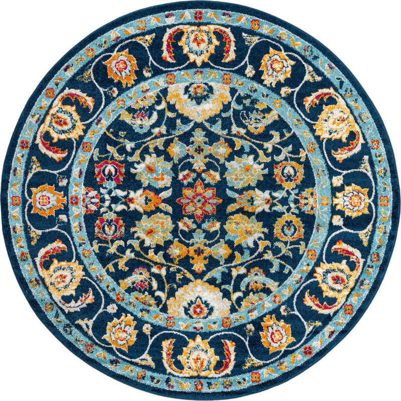Adriana Terrace Collection Area Rug - Positano (Navy Blue) Round Navy Blue lifestyle 5