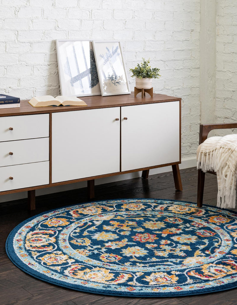 Adriana Terrace Collection Area Rug - Positano (Navy Blue) Round Navy Blue lifestyle 10