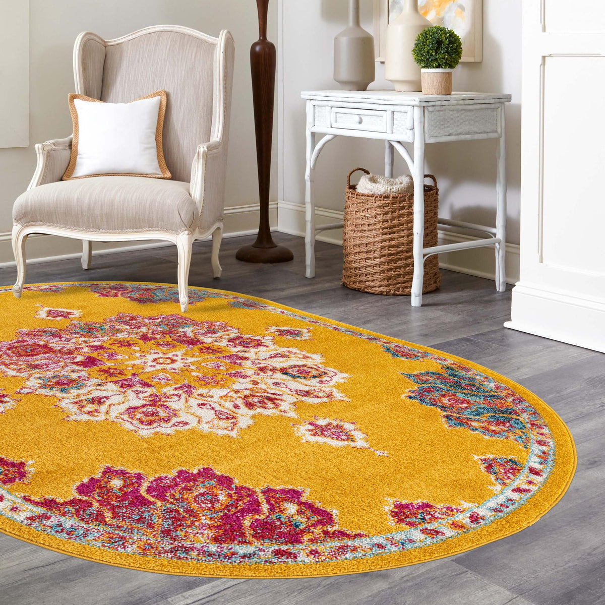 Beverly Grove Collection Area Rug - Melrose (Yellow) Oval Yellow lifestyle 49