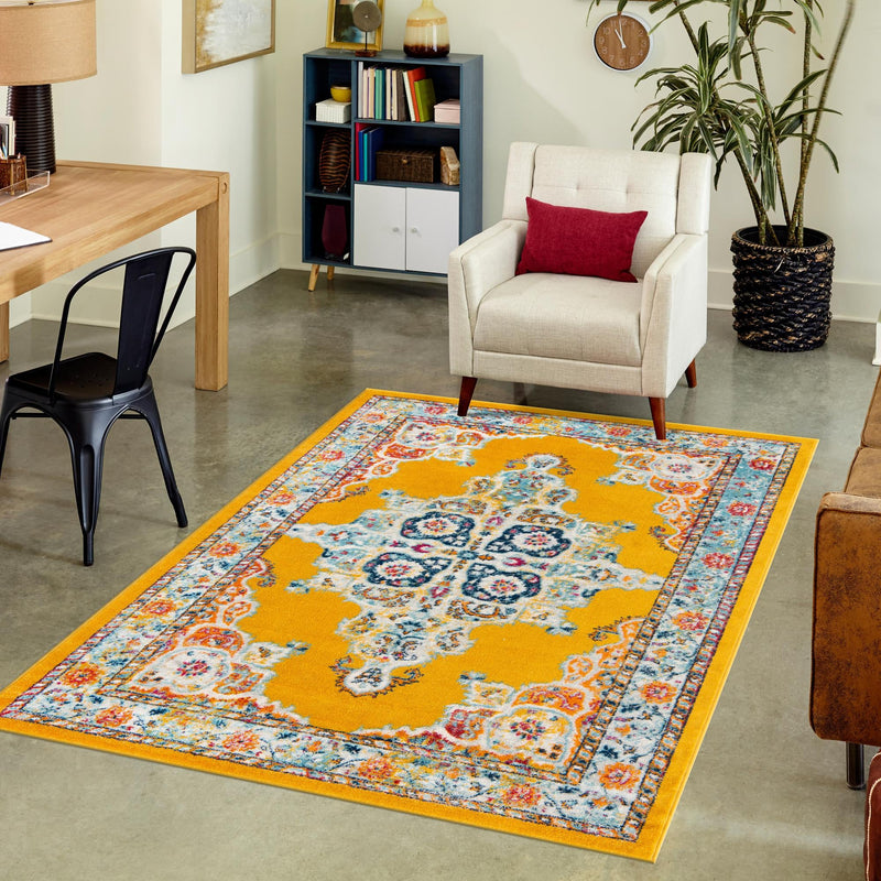 Beverly Grove Collection Area Rug - Fairfax (Yellow) Rectangle Yellow lifestyle 14
