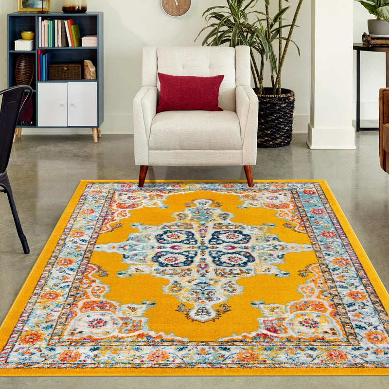 Beverly Grove Collection Area Rug - Fairfax (Yellow) Rectangle Yellow lifestyle 15