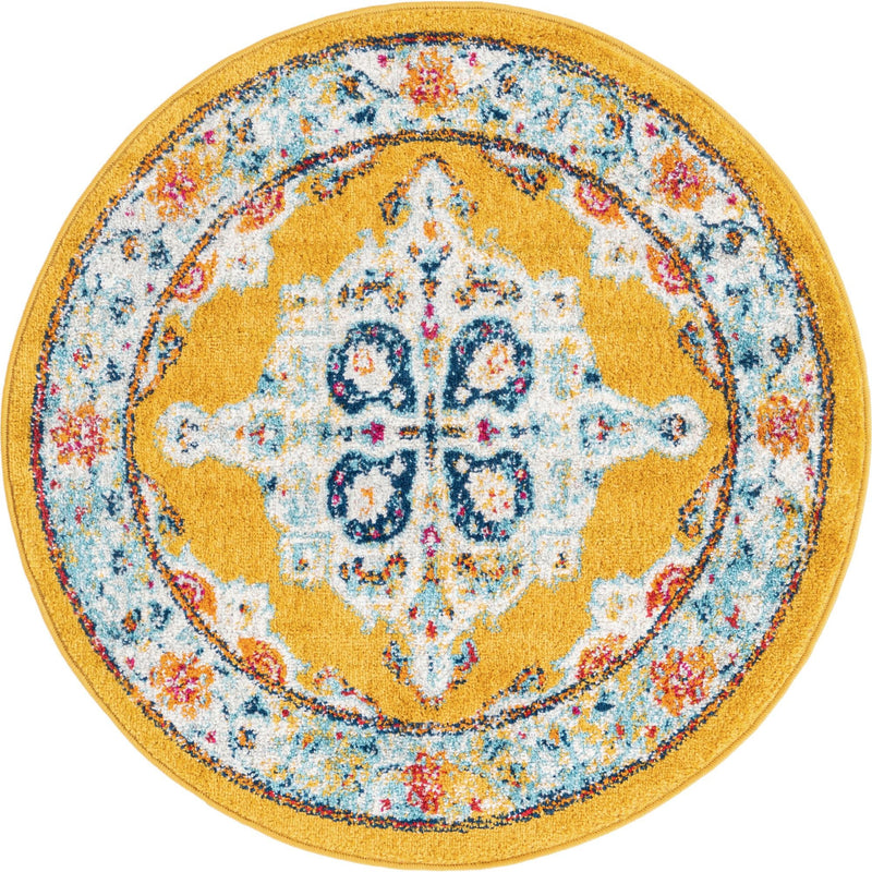 Beverly Grove Collection Area Rug - Fairfax (Yellow) Round Yellow lifestyle 16