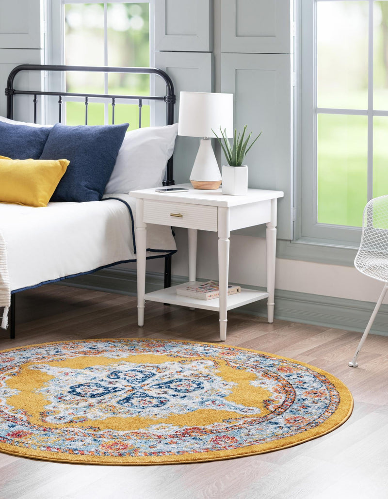 Beverly Grove Collection Area Rug - Fairfax (Yellow) Round Yellow lifestyle 26