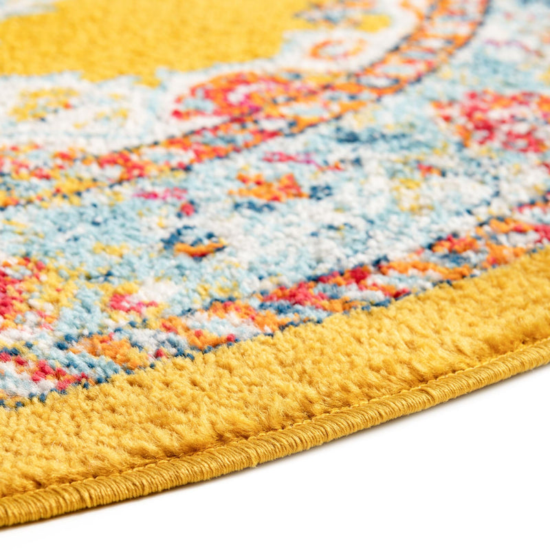 Beverly Grove Collection Area Rug - Fairfax (Yellow) Round Yellow lifestyle 41