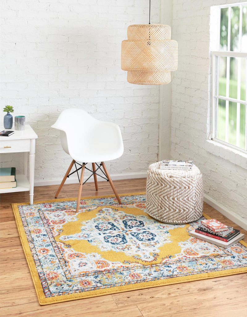 Beverly Grove Collection Area Rug - Fairfax (Yellow) Square Yellow lifestyle 22