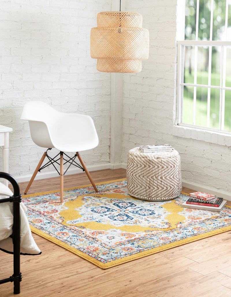 Beverly Grove Collection Area Rug - Fairfax (Yellow) Square Yellow lifestyle 27