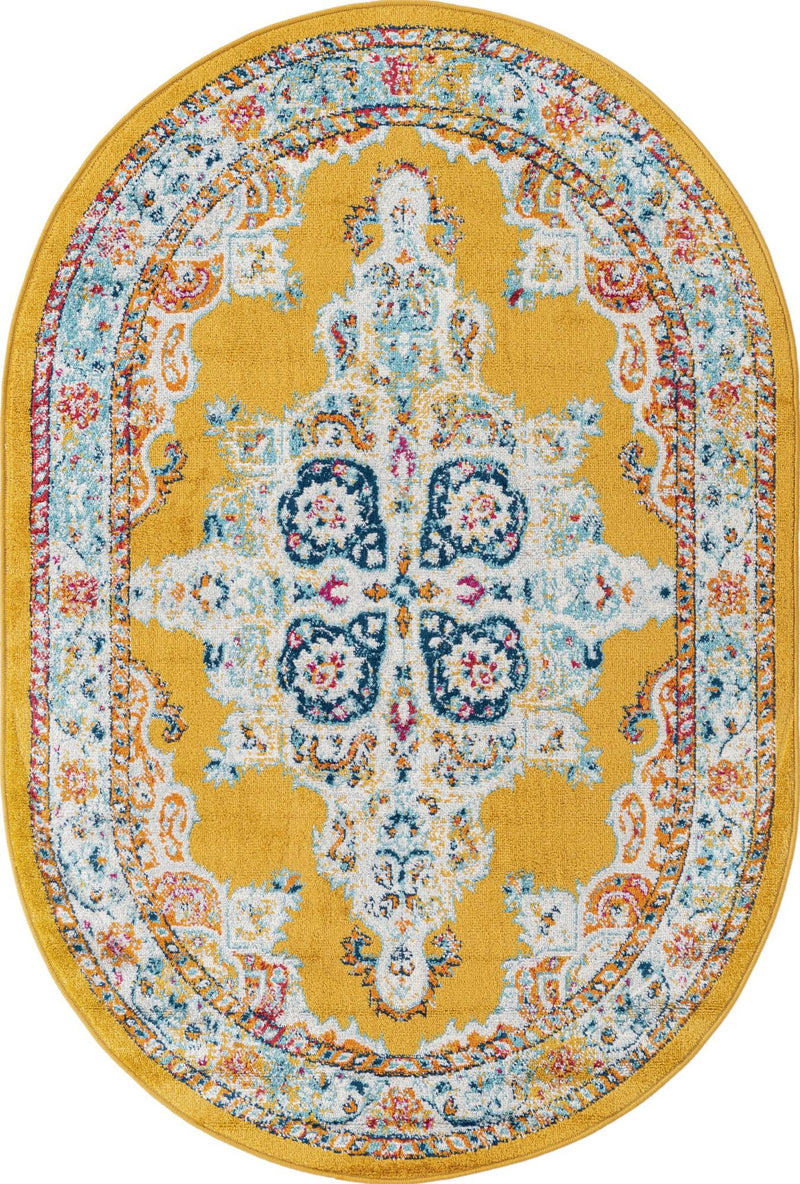 Beverly Grove Collection Area Rug - Fairfax (Yellow) Oval Yellow lifestyle 18