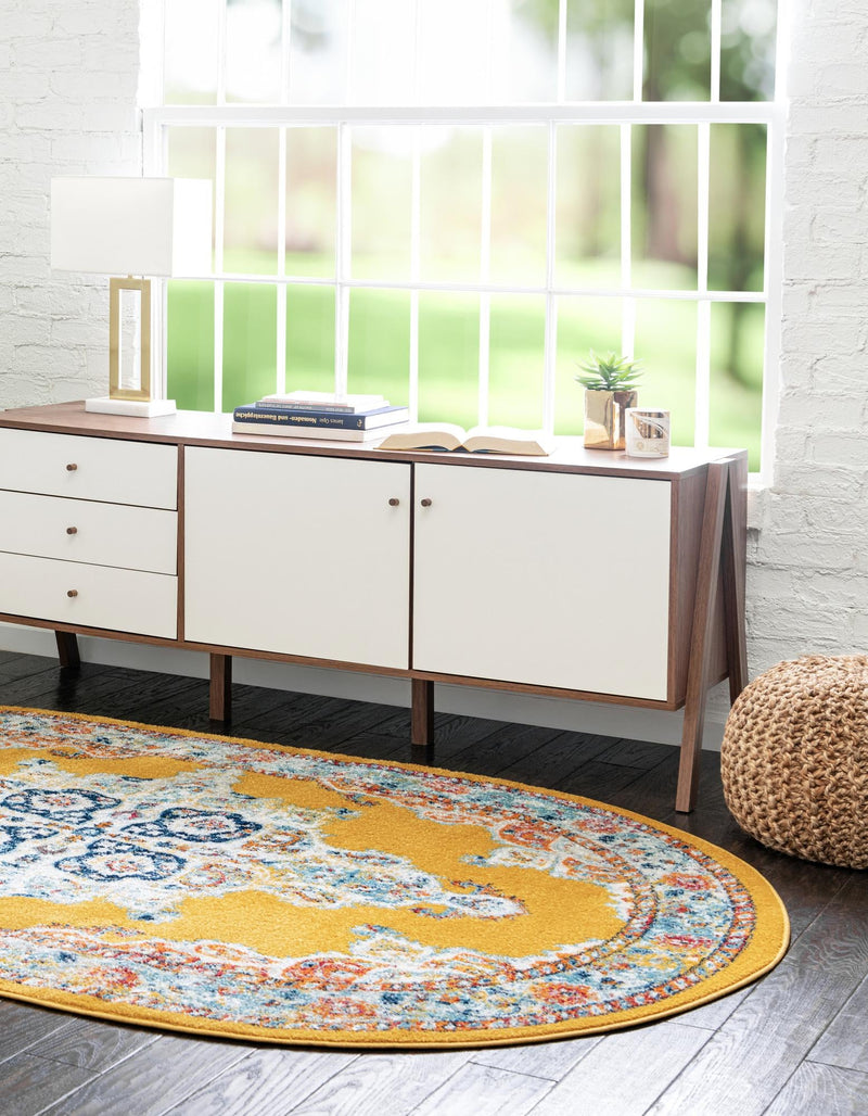 Beverly Grove Collection Area Rug - Fairfax (Yellow) Oval Yellow lifestyle 28