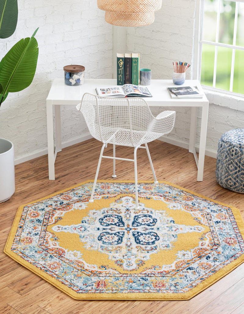 Beverly Grove Collection Area Rug - Fairfax (Yellow) Octagon Yellow lifestyle 24