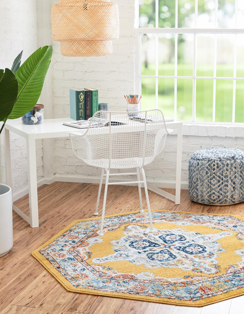 Beverly Grove Collection Area Rug - Fairfax (Yellow) Octagon Yellow lifestyle 29