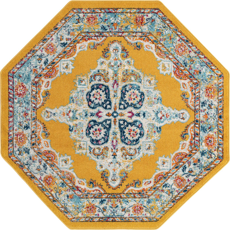 Beverly Grove Collection Area Rug - Fairfax (Yellow) Octagon Yellow lifestyle 19