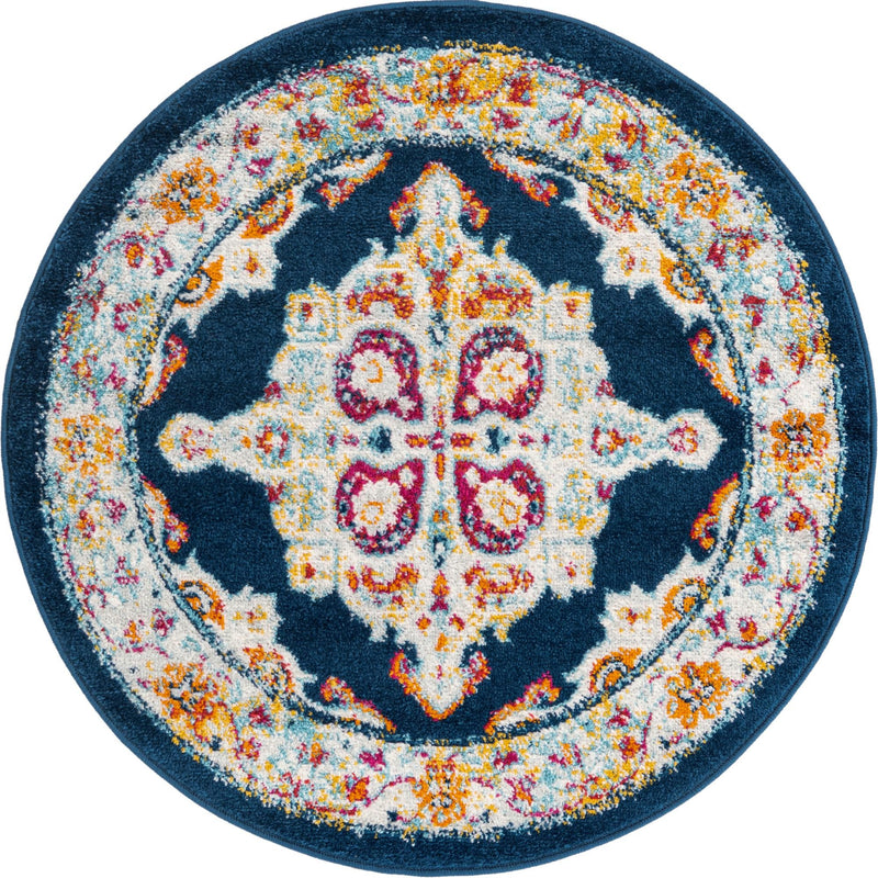 Beverly Grove Collection Area Rug - Fairfax (Navy Blue) Round Navy Blue lifestyle 9