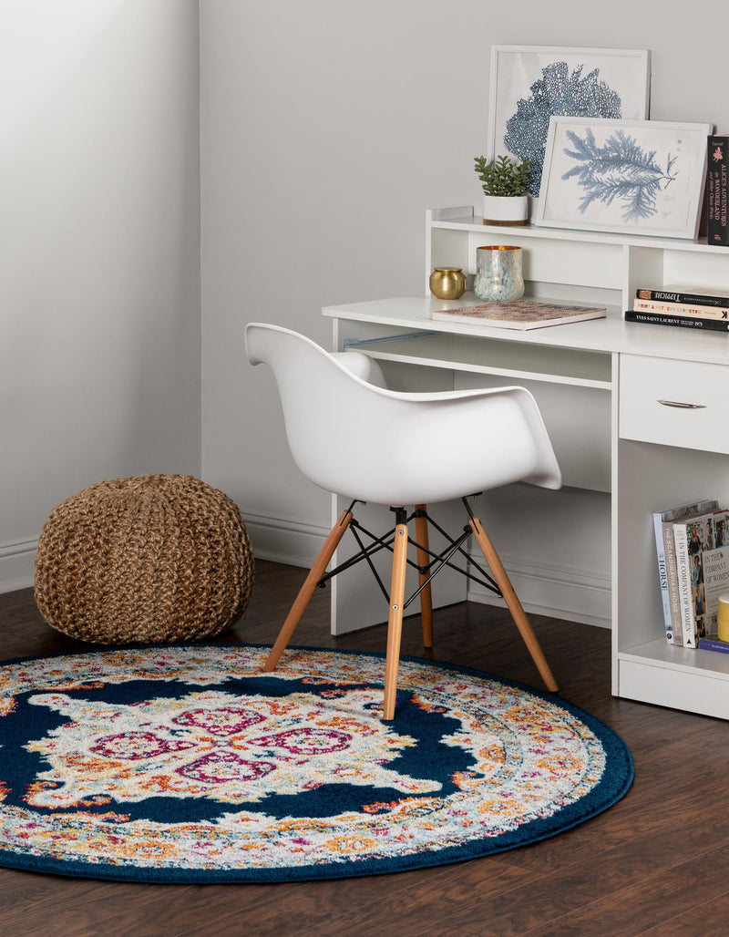 Beverly Grove Collection Area Rug - Fairfax (Navy Blue) Round Navy Blue lifestyle 19