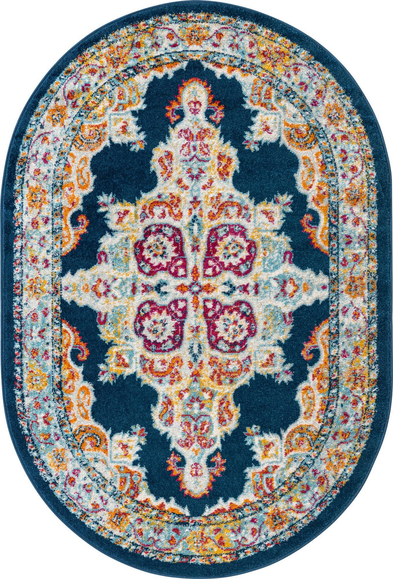 Beverly Grove Collection Area Rug - Fairfax (Navy Blue) Oval Navy Blue lifestyle 11