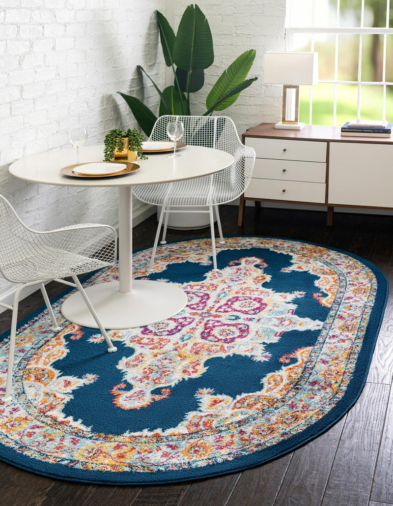 Beverly Grove Collection Area Rug - Fairfax (Navy Blue) Oval Navy Blue lifestyle 16