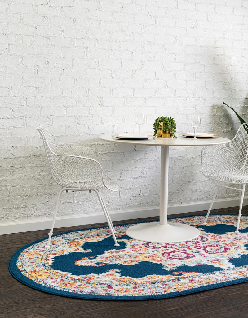 Beverly Grove Collection Area Rug - Fairfax (Navy Blue) Oval Navy Blue lifestyle 21