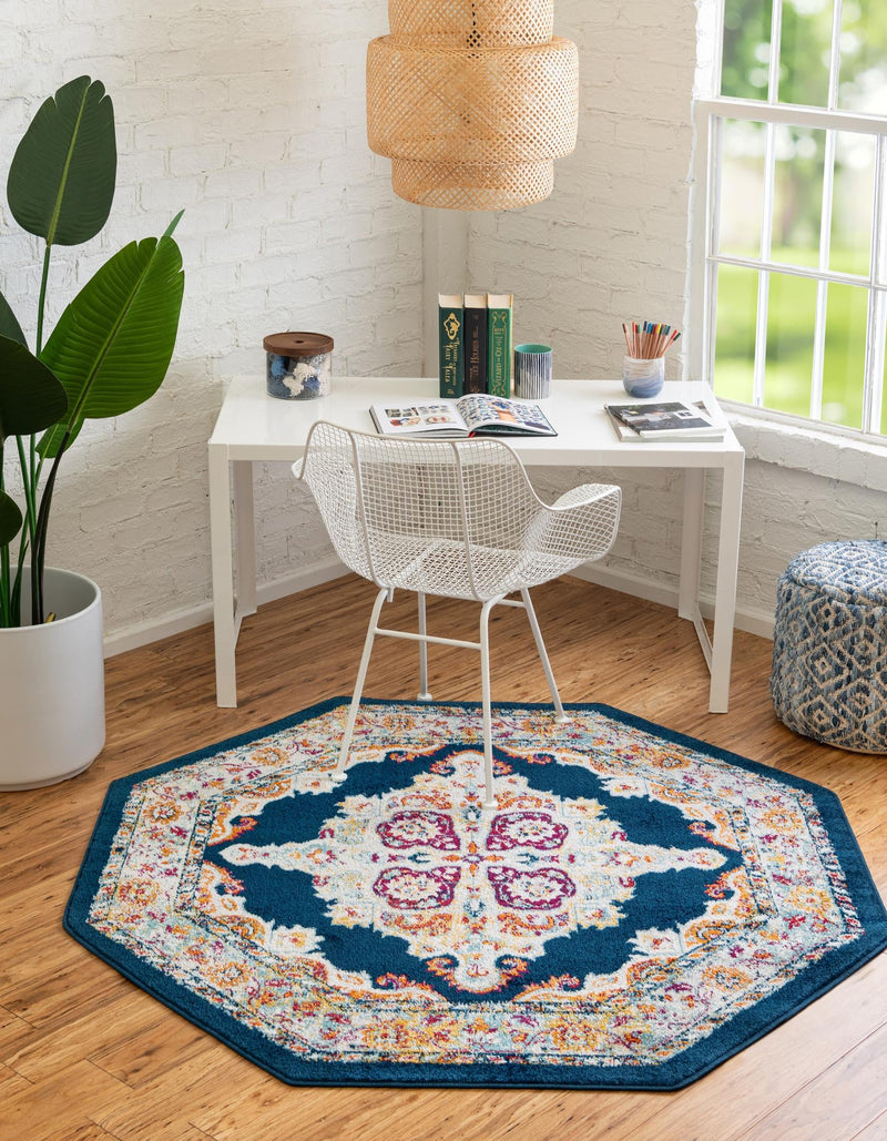 Beverly Grove Collection Area Rug - Fairfax (Navy Blue) Octagon Navy Blue lifestyle 17