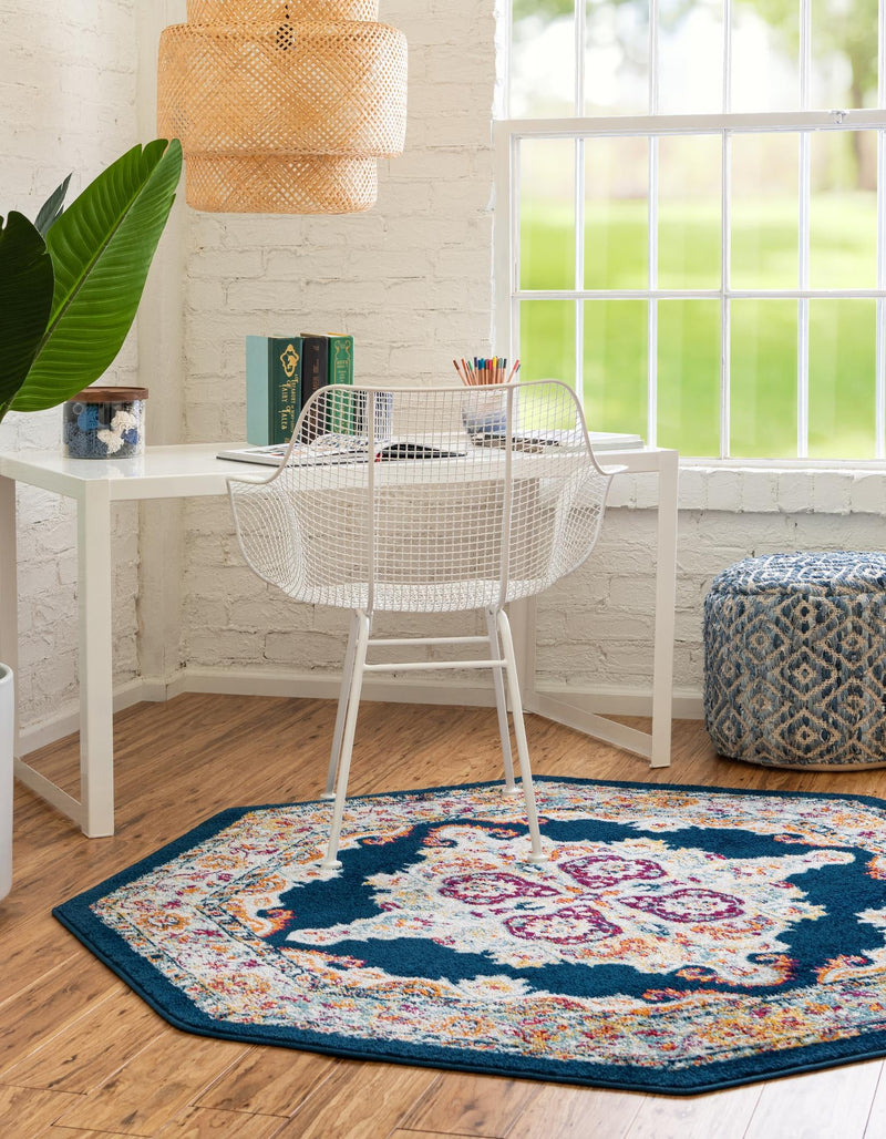 Beverly Grove Collection Area Rug - Fairfax (Navy Blue) Octagon Navy Blue lifestyle 22