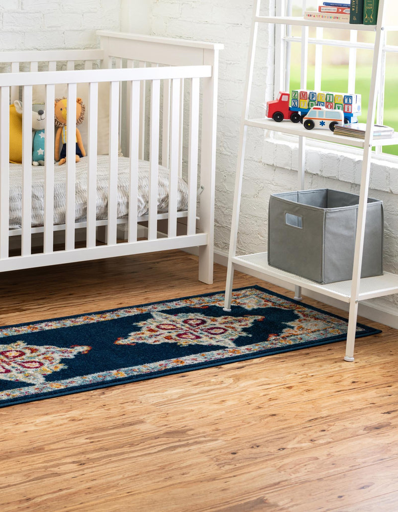 Beverly Grove Collection Area Rug - Fairfax (Navy Blue) Runner Navy Blue lifestyle 23