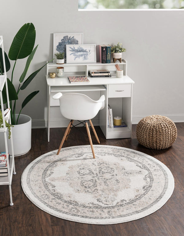 Beverly Grove Collection Area Rug - Fairfax (Ivory) Round Ivory lifestyle 14