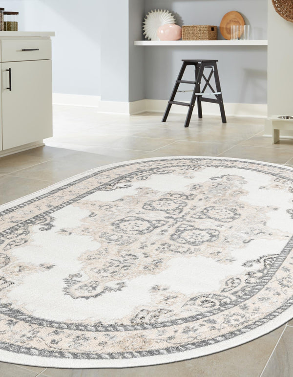 Beverly Grove Collection Area Rug - Fairfax (Ivory) Oval Ivory lifestyle 21