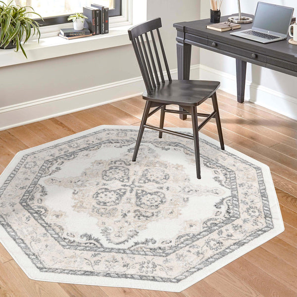 Beverly Grove Collection Area Rug - Fairfax (Ivory) Octagon Ivory lifestyle 49