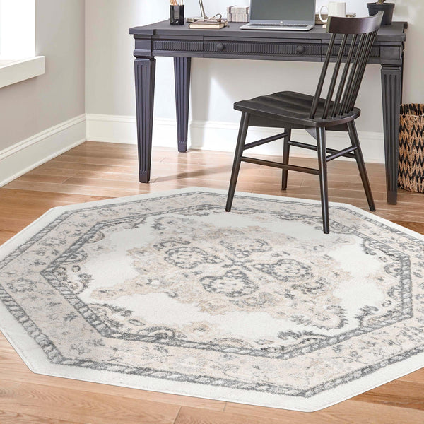 Beverly Grove Collection Area Rug - Fairfax (Ivory) Octagon Ivory lifestyle 50