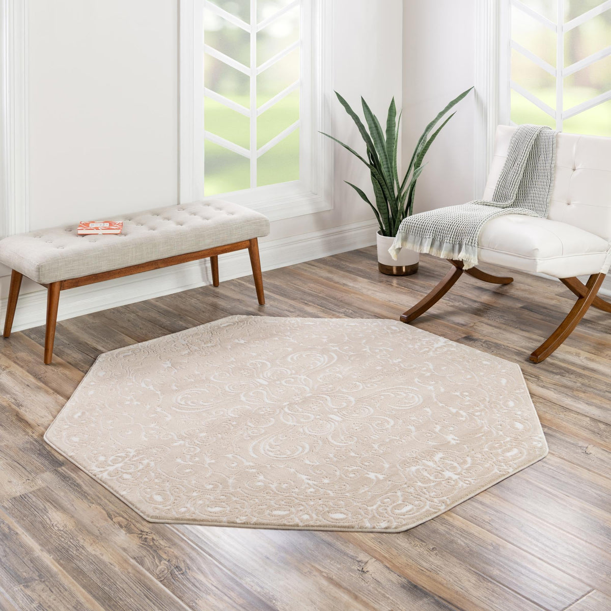 Andes Summit Collection Area Rug - Lanín Octagon Beige lifestyle 90