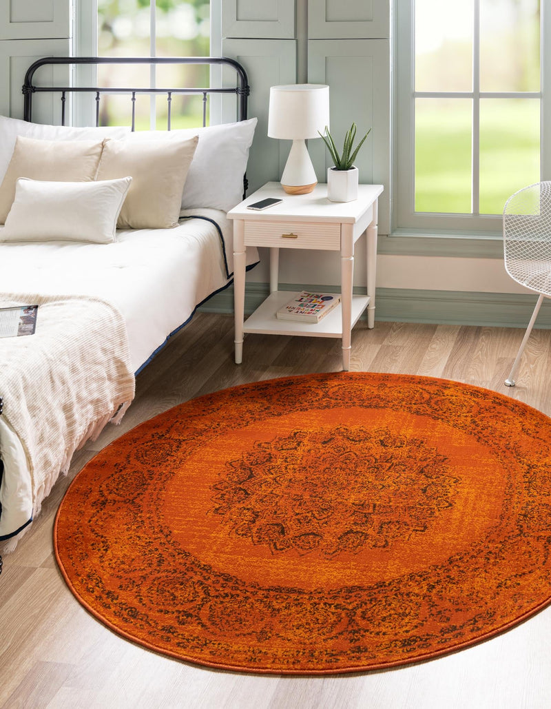 Ankara Elegance Collection Area Rug - Mardin (Terracotta) Round Terracotta lifestyle 11
