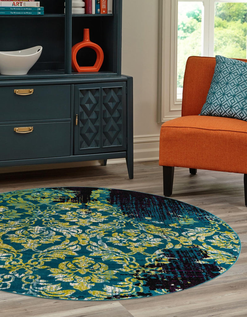 Ankara Elegance Collection Area Rug - Pamukkale Round Blue lifestyle 26