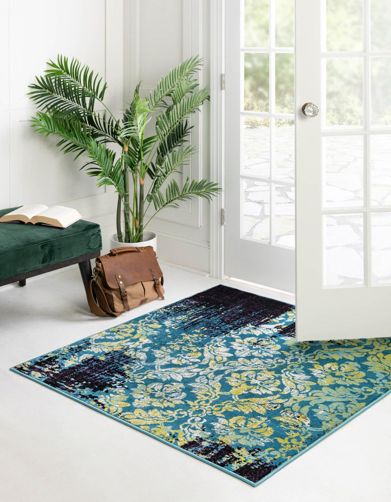 Ankara Elegance Collection Area Rug - Pamukkale Square Blue lifestyle 27