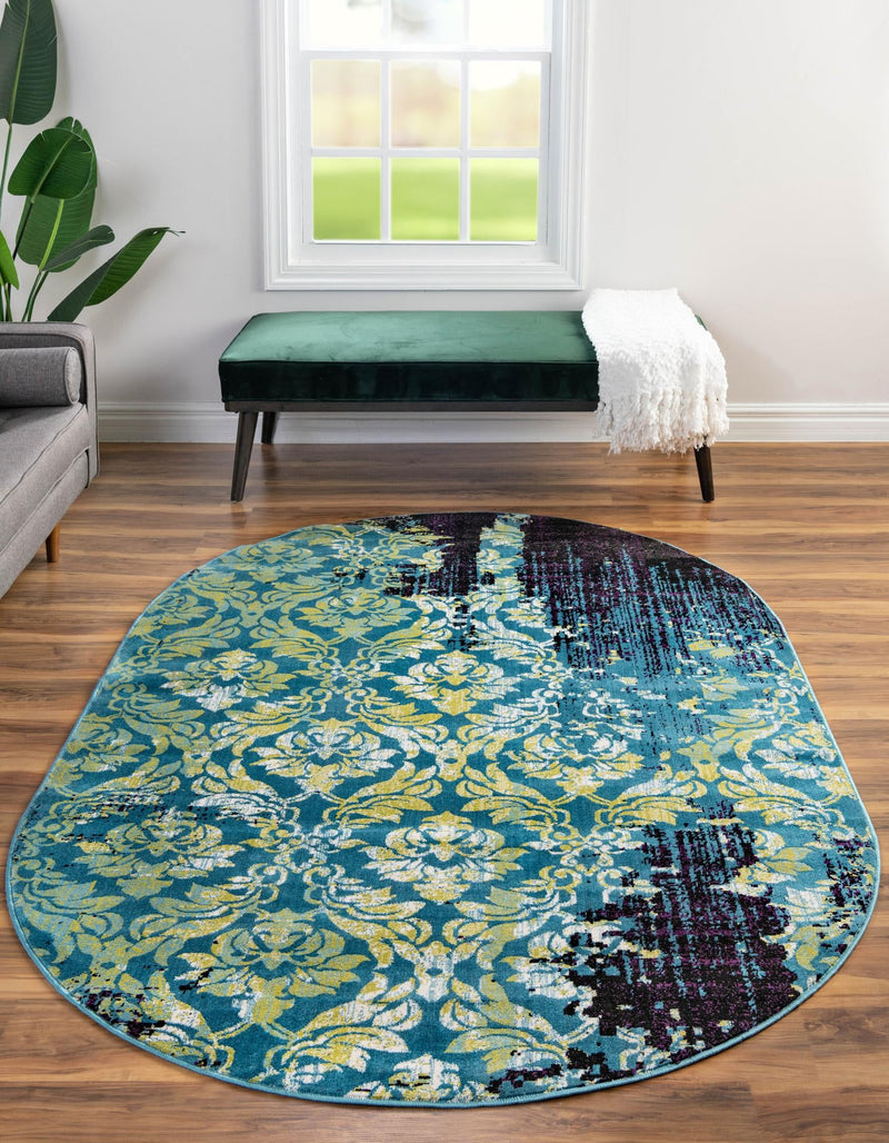 Ankara Elegance Collection Area Rug - Pamukkale Oval Blue lifestyle 28