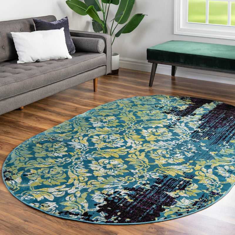 Ankara Elegance Collection Area Rug - Pamukkale Oval Blue lifestyle 72