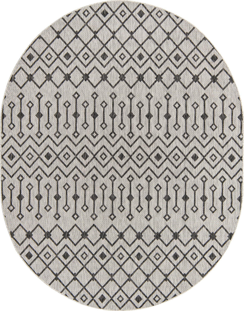 Garden Lattice Oasis Collection Area Rug - Pergola (Gray) Oval Gray Main