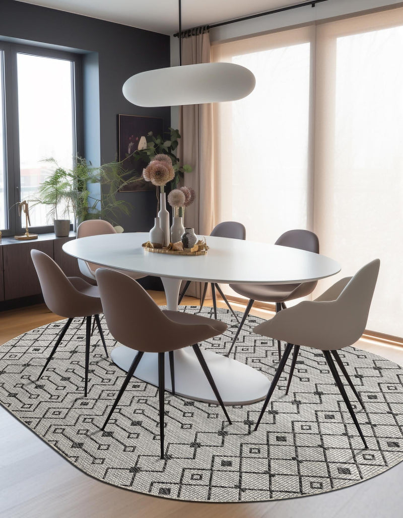 Garden Lattice Oasis Collection Area Rug - Pergola (Gray) Oval Gray lifestyle 37