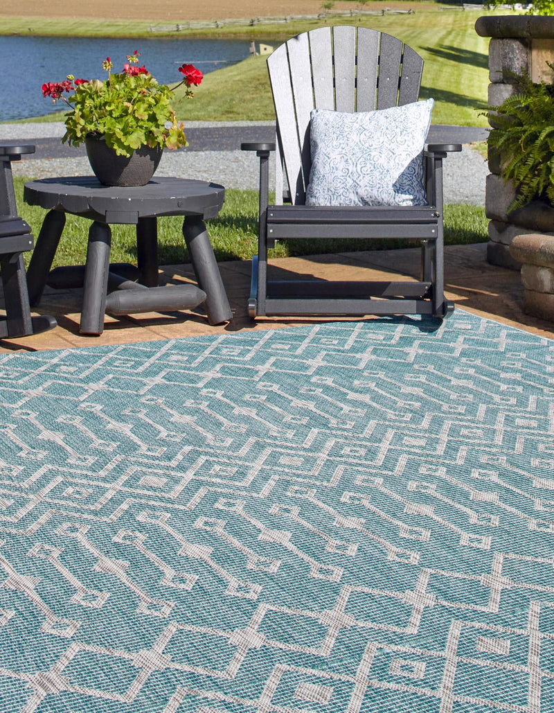 Garden Lattice Oasis Collection Area Rug - Pergola (Aqua) Square Aqua lifestyle 2