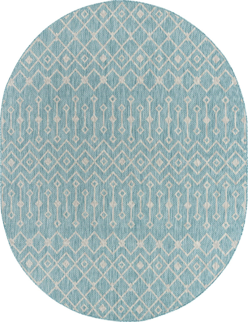 Garden Lattice Oasis Collection Area Rug - Pergola (Aqua) Oval Aqua Main