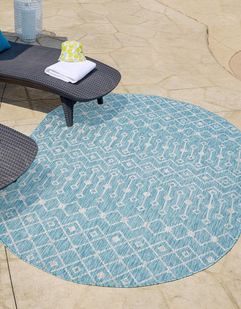 Garden Lattice Oasis Collection Area Rug - Pergola (Aqua) Oval Aqua lifestyle 0