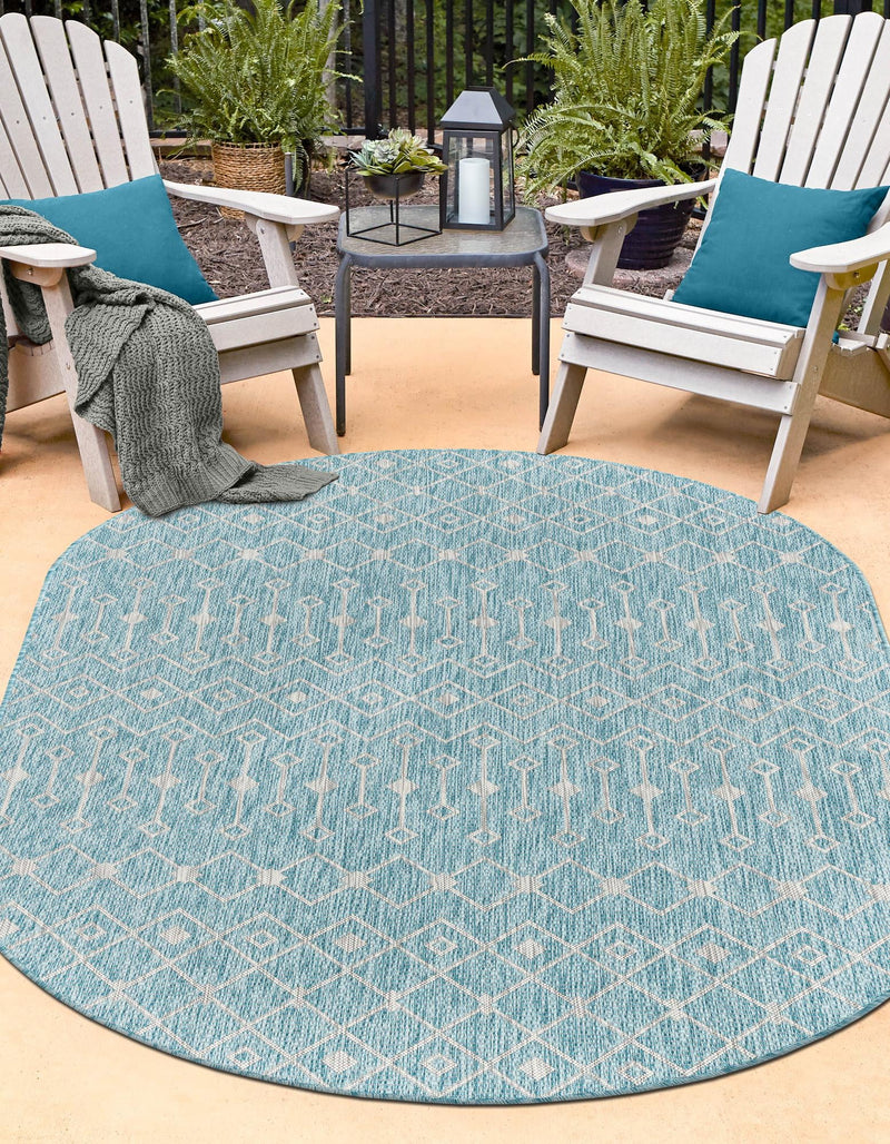 Garden Lattice Oasis Collection Area Rug - Pergola (Aqua) Oval Aqua lifestyle 30