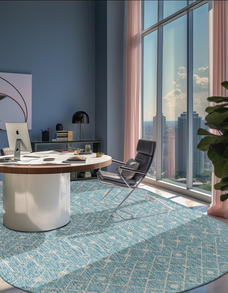 Garden Lattice Oasis Collection Area Rug - Pergola (Aqua) Oval Aqua lifestyle 33