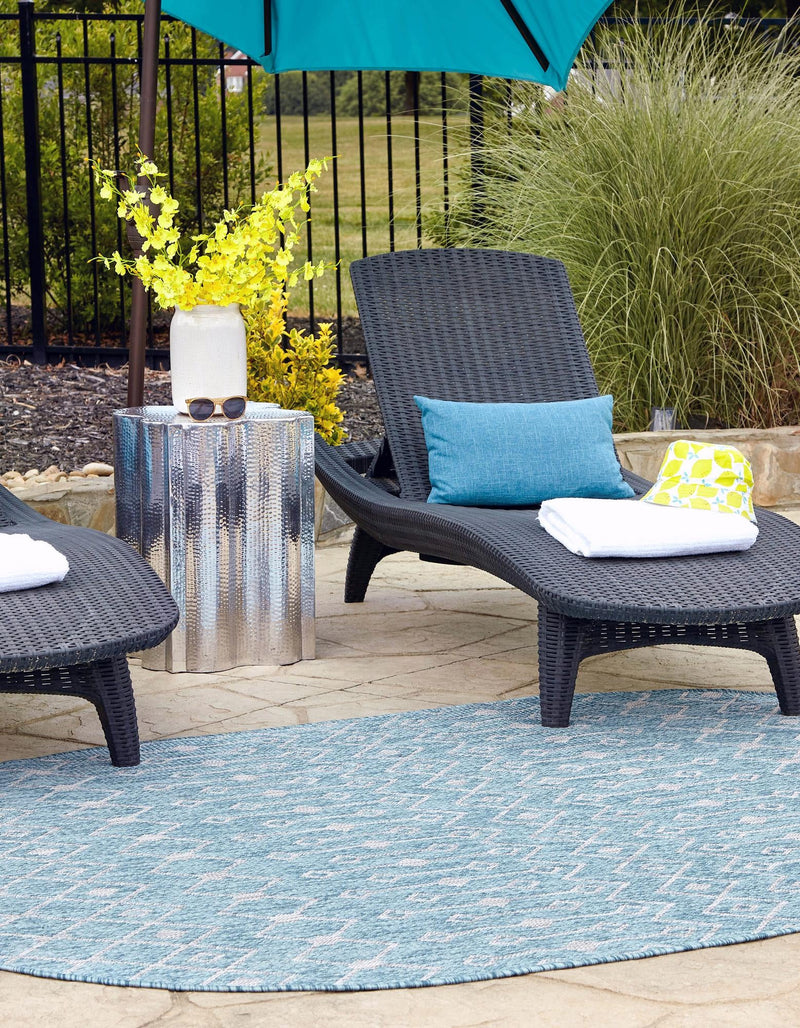 Garden Lattice Oasis Collection Area Rug - Pergola (Aqua) Oval Aqua lifestyle 36