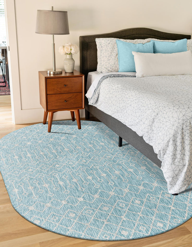 Garden Lattice Oasis Collection Area Rug - Pergola (Aqua) Oval Aqua lifestyle 39