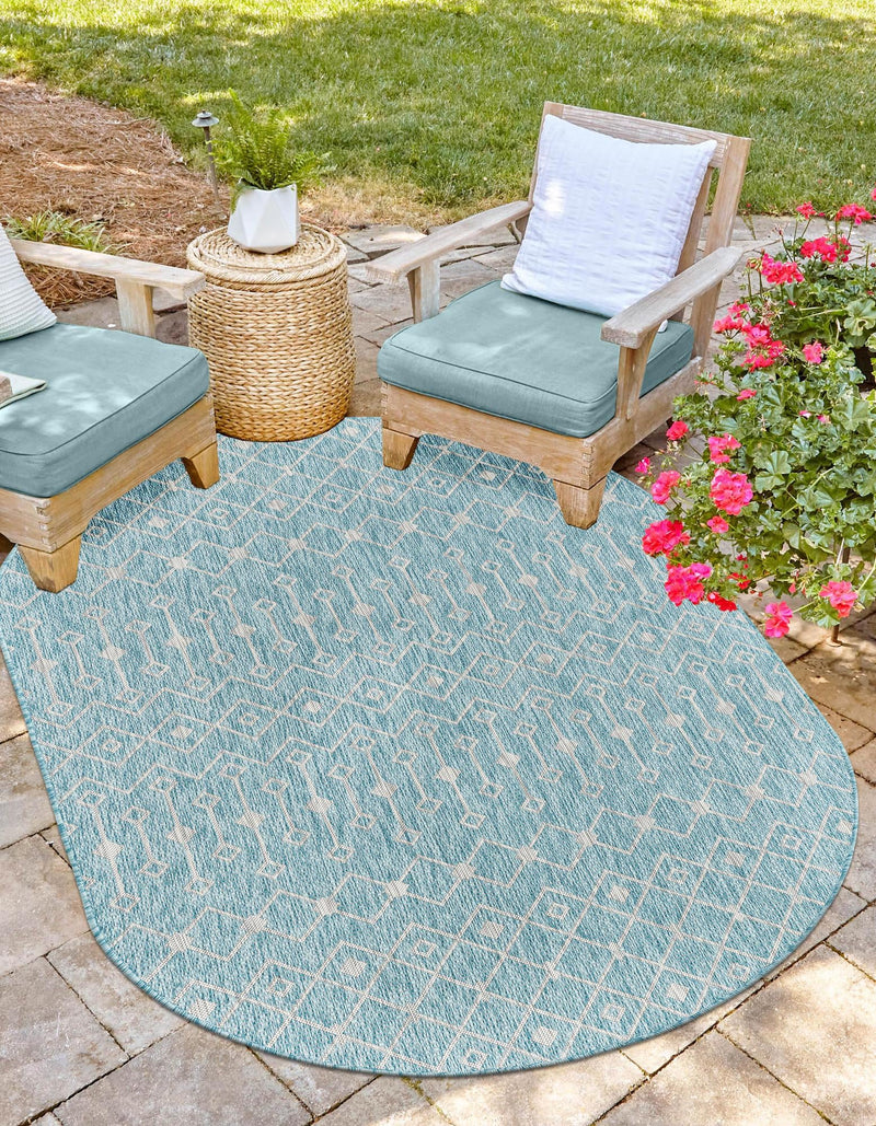 Garden Lattice Oasis Collection Area Rug - Pergola (Aqua) Oval Aqua lifestyle 42