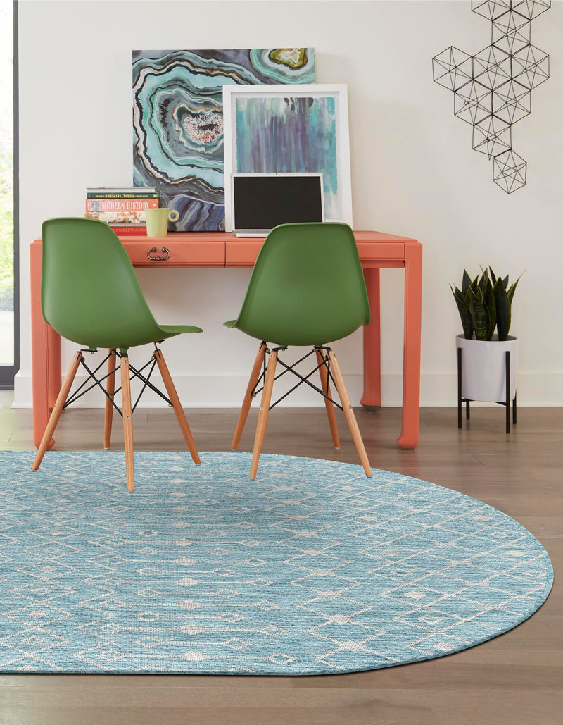 Garden Lattice Oasis Collection Area Rug - Pergola (Aqua) Oval Aqua lifestyle 45