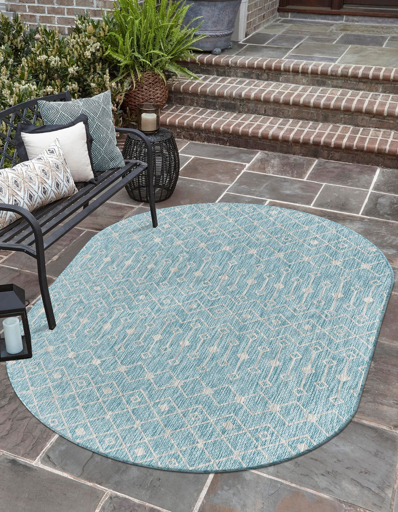 Garden Lattice Oasis Collection Area Rug - Pergola (Aqua) Oval Aqua lifestyle 48
