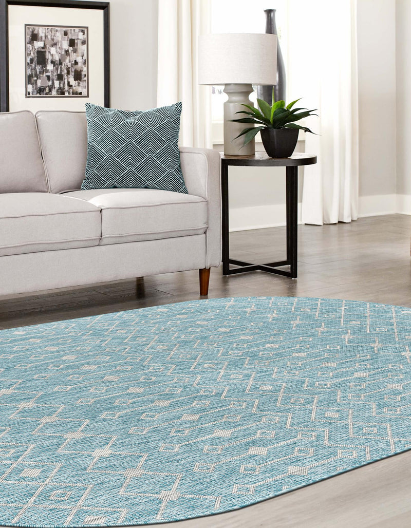 Garden Lattice Oasis Collection Area Rug - Pergola (Aqua) Oval Aqua lifestyle 51
