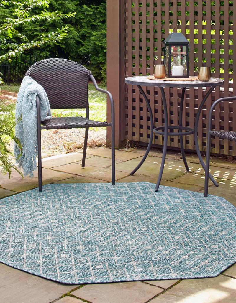 Garden Lattice Oasis Collection Area Rug - Pergola (Aqua) Octagon Aqua lifestyle 2