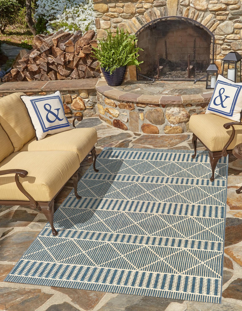 Seaside Lattice Collection Area Rug - Glade Rectangle Blue lifestyle 18