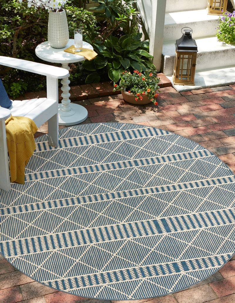 Seaside Lattice Collection Area Rug - Glade Round Blue lifestyle 82